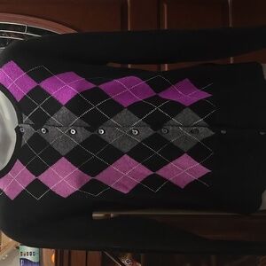 Apt. 9 Black And Pink Argyle Buttondown Cashmere  Cardigan, S NWT